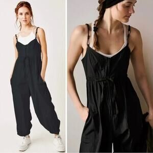 Free People Movement Down To Earth Onesie Jumpsuit in Black Size S NWT